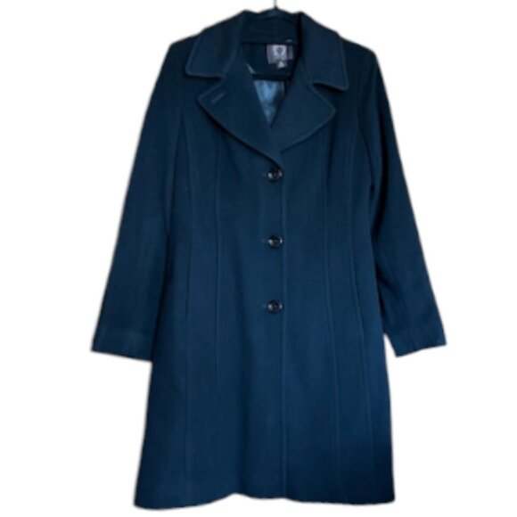 Anne Klein Single Breasted Club Collar Walker 3/4 Length Black Wool Coat XL - Picture 4 of 5